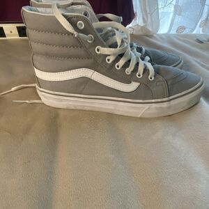VANS Sk8-Hi High Top Sneaker Canvas Gray White Lace Up Women Athletic Shoe